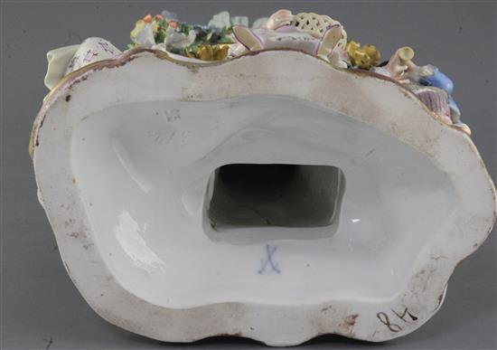 A Meissen porcelain mantel clock case, 19th century height 38cm, typical tiny losses